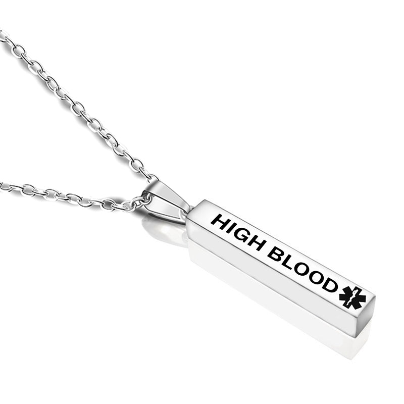 Engraved medical alert necklace 
High blood pressure 