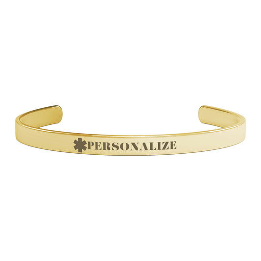 Medical Alert Cuff Bracelet, CUSTOMIZE, Medical ID Bracelet,  Gold, Silver, Rose Gold, Medic alert jewelry, gift